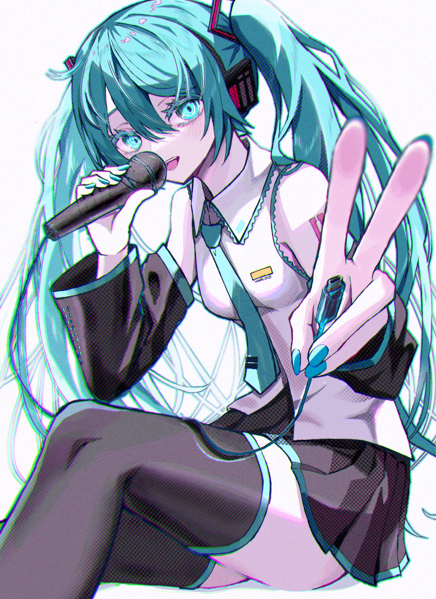 1girl, absurdres, aqua_eyes, aqua_hair, aqua_nails, aqua_necktie, aqua_trim, bare_shoulders