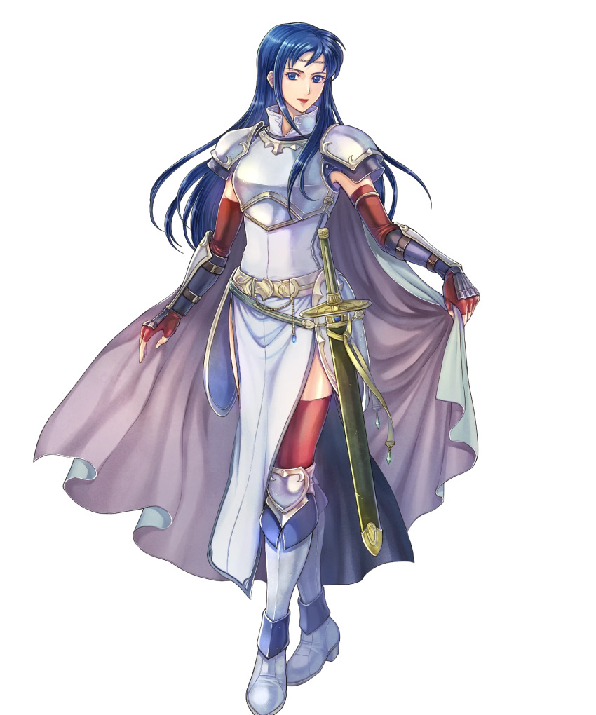 1girl, armor, blue_eyes, blue_hair, breastplate, cape, elbow_gloves, fire_emblem