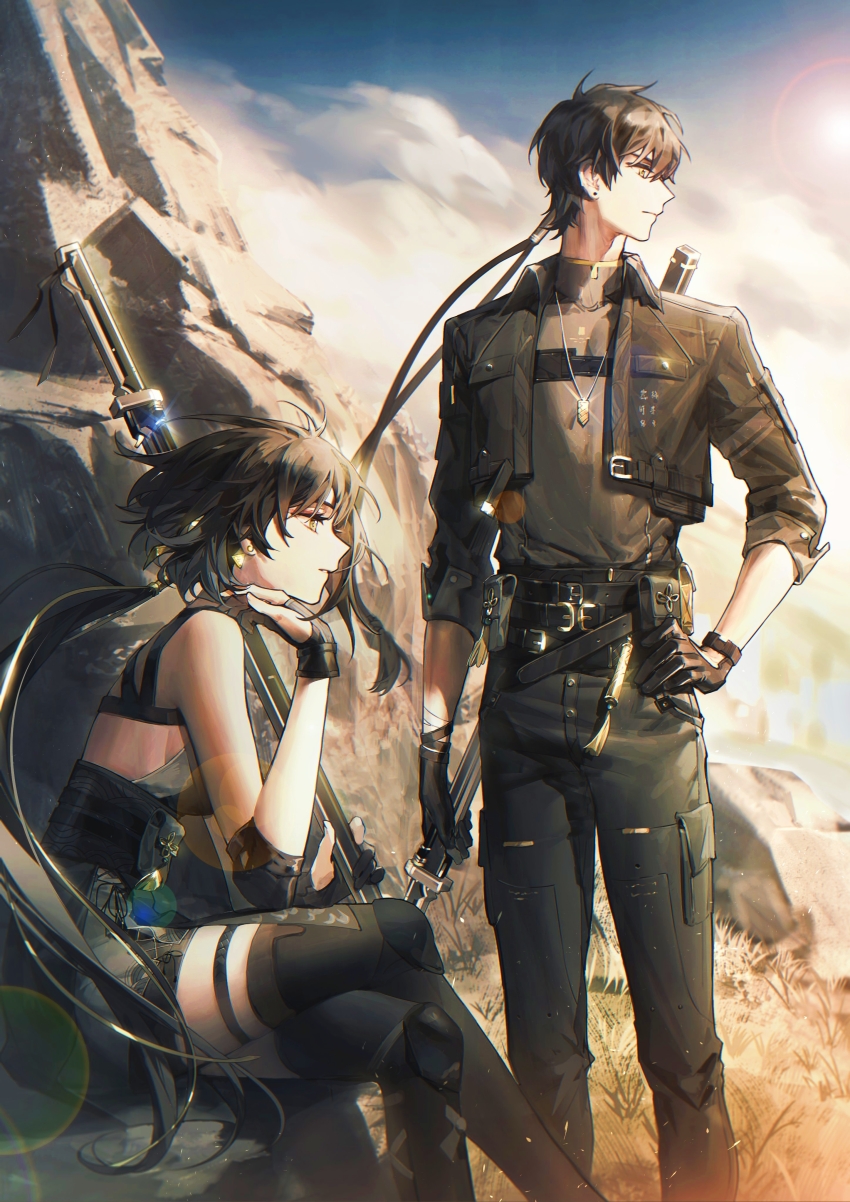 1boy, 1girl, absurdres, female_rover_(wuthering_waves), hetero, highres, looking_to_the_side, male_rover_(wuthering_waves)