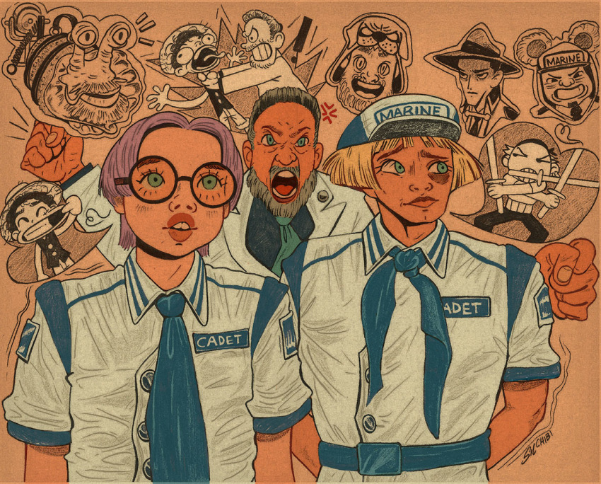 !, 6+boys, angry, animal_ears, arms_up, beard, blonde_hair, blue_necktie