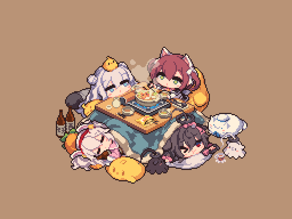 >_o, 4girls, :t, animal_ears, azur_lane, black_hair, blue_eyes, bottle