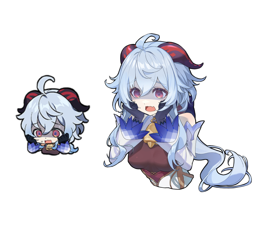 1girl, absurdres, ahoge, bare_shoulders, bell, black_gloves, blue_hair, bodystocking