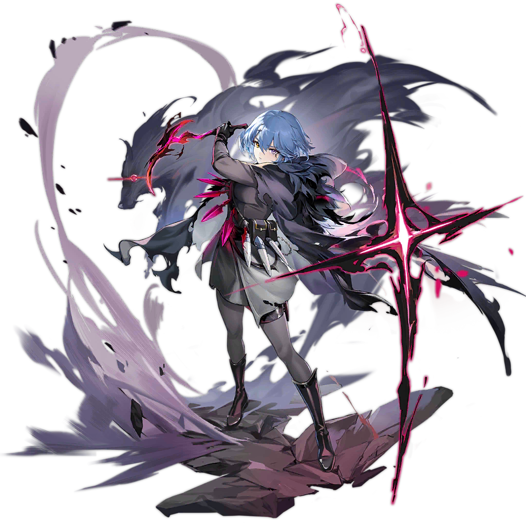 1girl, black_bag, black_boots, black_cape, black_gloves, blue_hair, boots, breasts