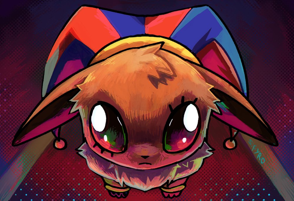 :<, animal_ears, animal_focus, artist_name, brown_hair, cosplay, eevee, gen_1_pokemon