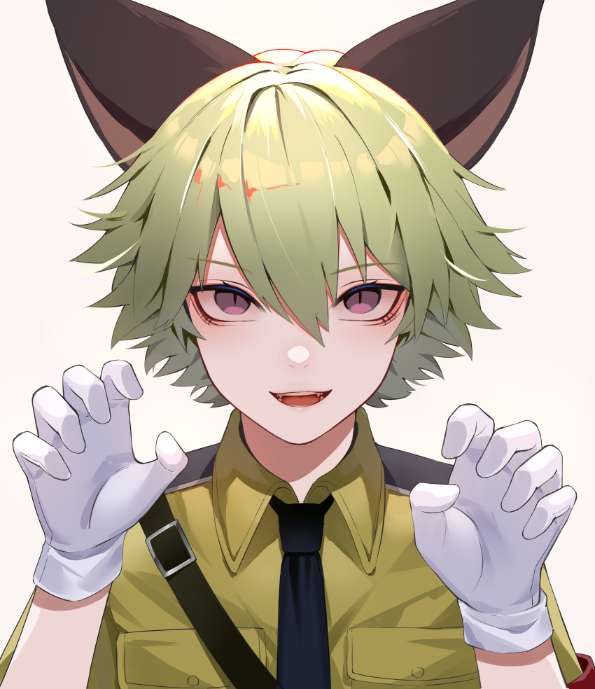 1boy, absurdres, animal_ears, armband, axescr, bishounen, black_necktie, brown_eyes