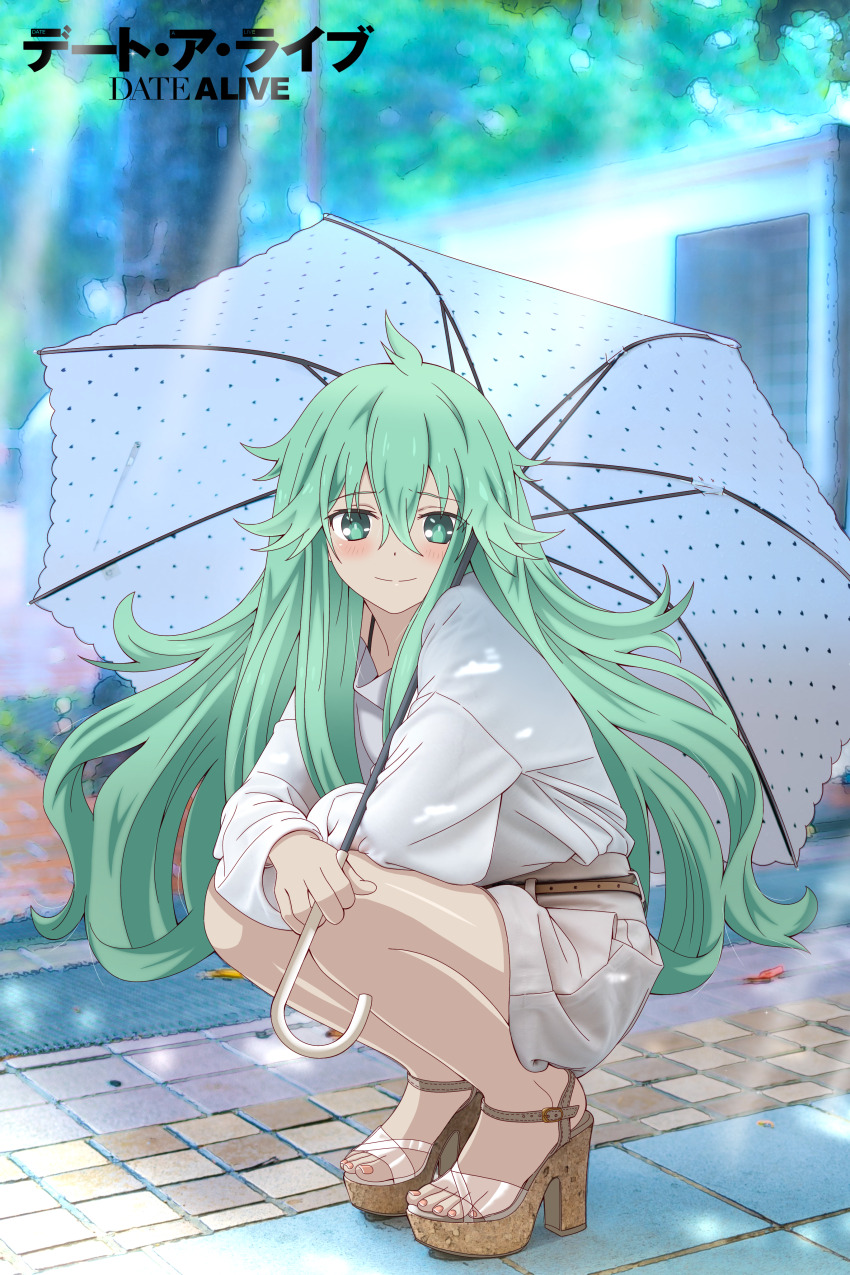 1girl, absurdres, blush, copyright_name, date_a_live, filosored, full_body, green_eyes