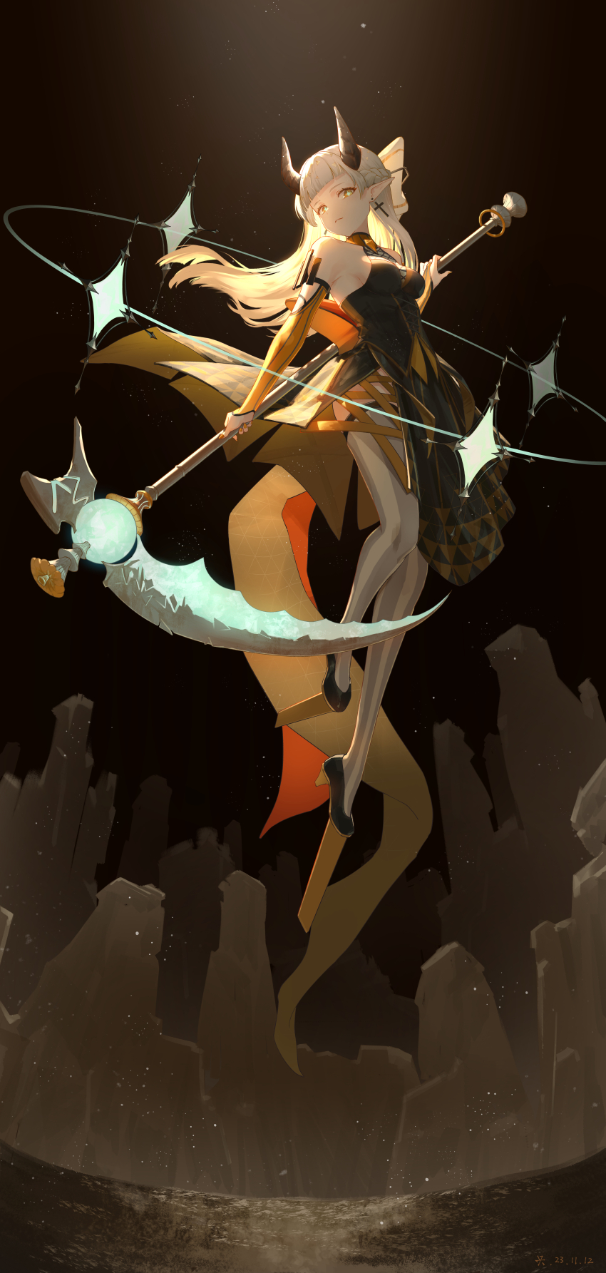 +_+, 1girl, 34341211, absurdres, arcaea, back_bow, black_dress, bow