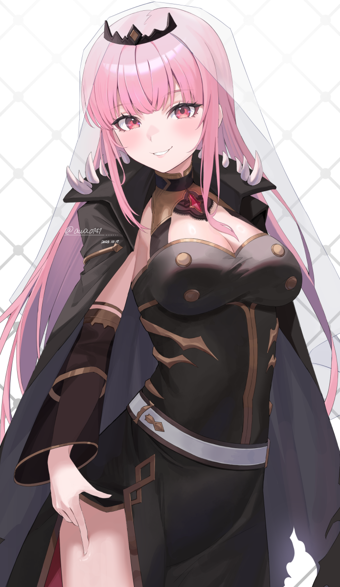 1girl, awa_(awao141), black_tiara, breasts, cleavage, highres, hololive, hololive_english