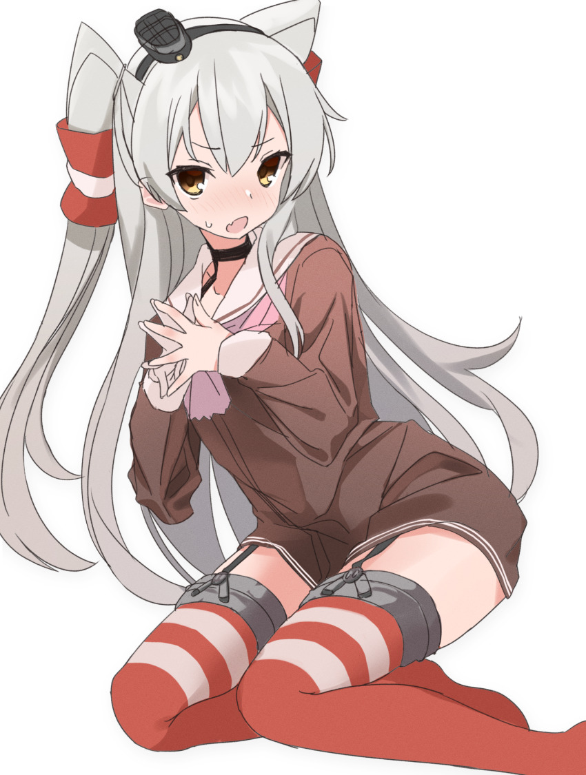 1girl, absurdres, amatsukaze_(kancolle), blush, brown_dress, cosgaso, dress, fang