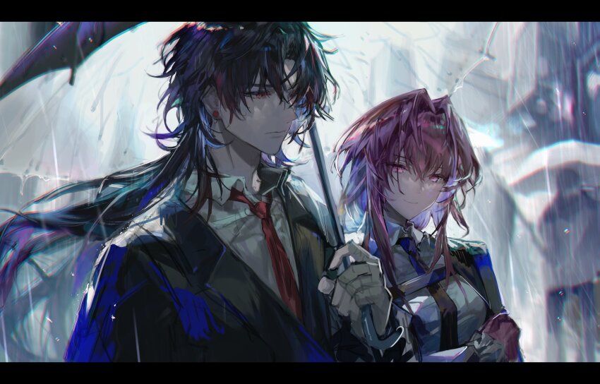 1boy, 1girl, absurdres, bandages, black_hair, blade_(honkai:_star_rail), blade_(jepella_rebellion)_(honkai:_star_rail), closed_mouth