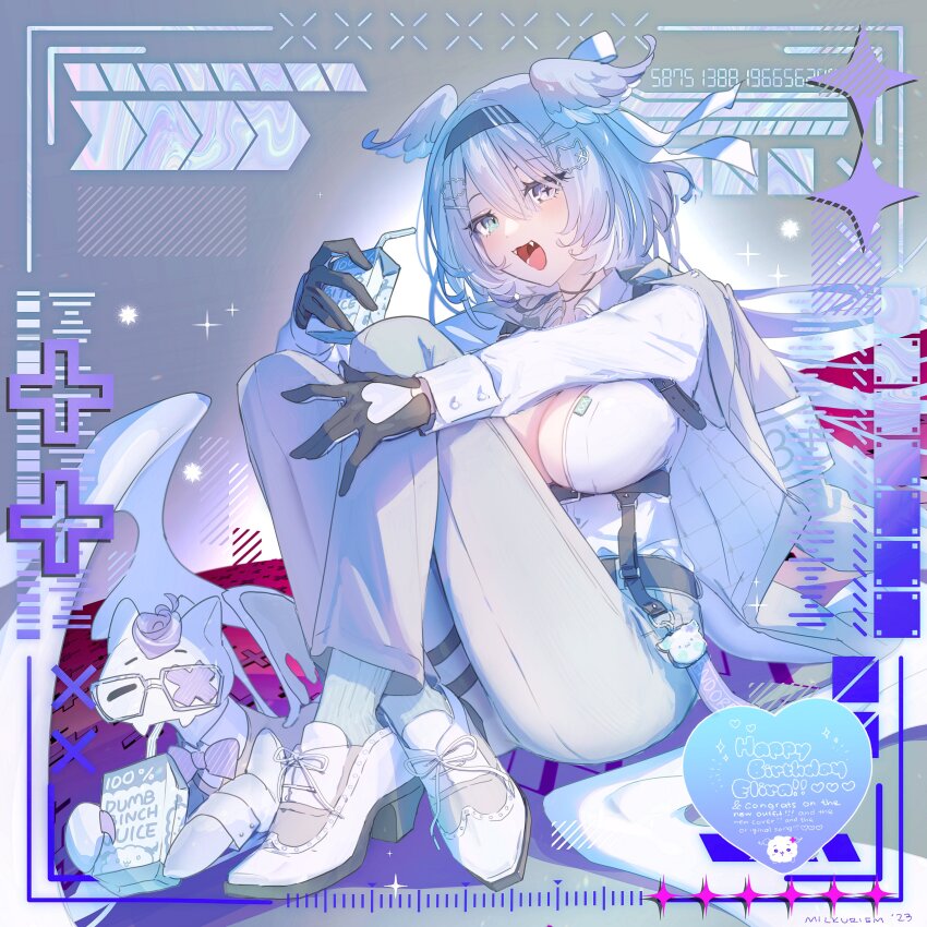 :d, absurdres, armband, artist_name, black_gloves, black_hairband, blue_eyes, blue_hair