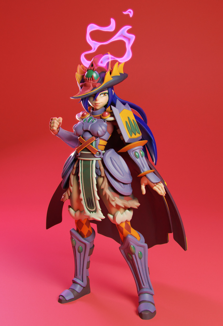 1girl, 3d, absurdres, argyle_clothes, argyle_legwear, armor, armored_boots, blue_hair