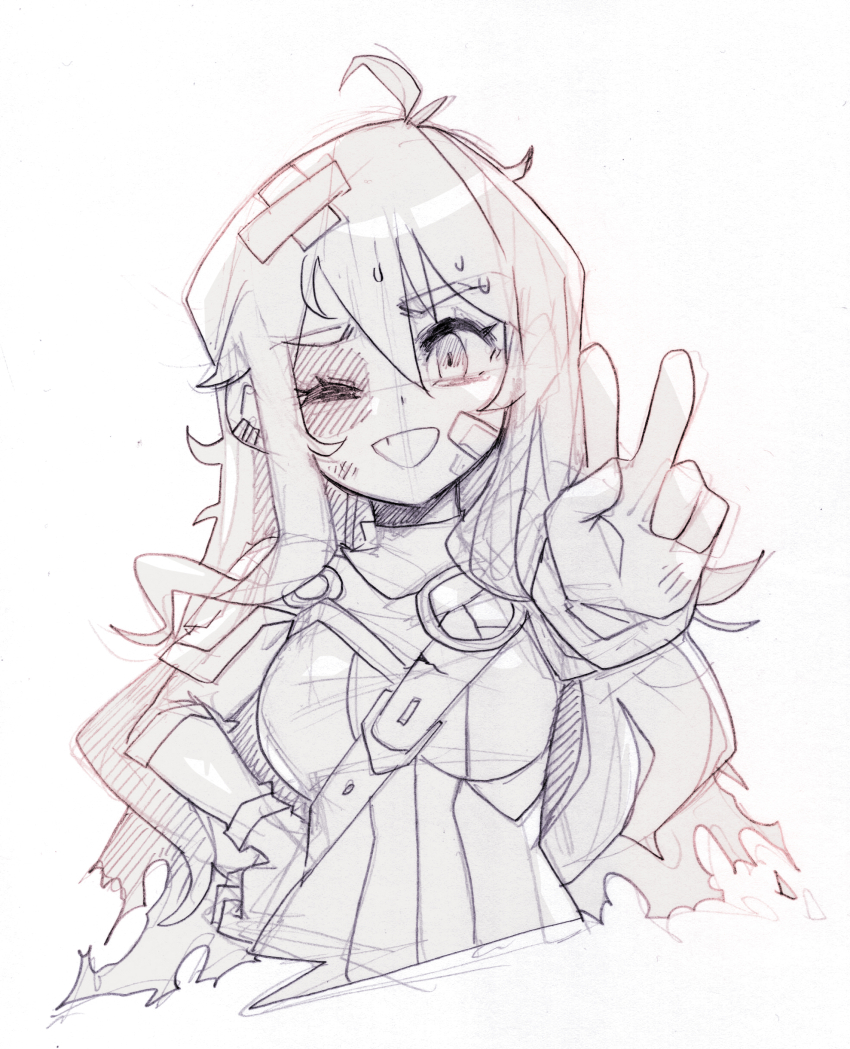 1girl, absurdres, bandage_on_hair, bandages, battle_damage, belt_buckle, bodysuit, bruise