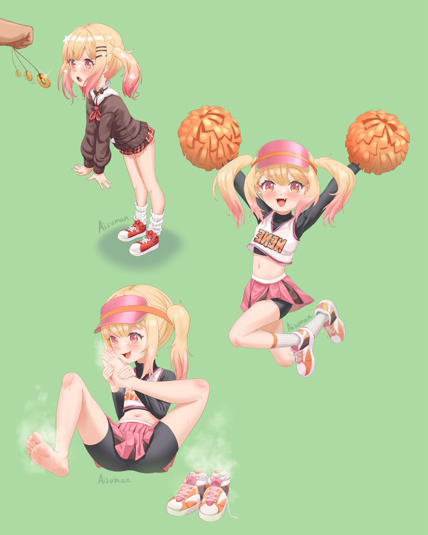 1boy, 1girl, @_@, absurdres, aisuman, arms_up, artist_name, bare_legs