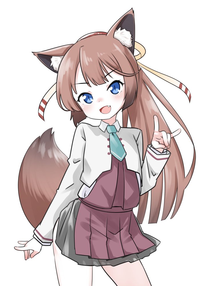 1girl, animal_ear_fluff, animal_ears, blue_eyes, blush, brown_hair, fang, fox_ears