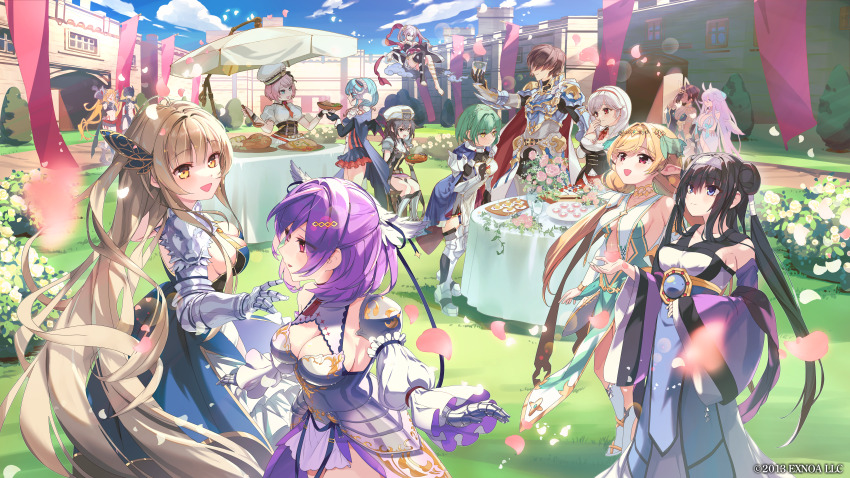 1boy, 2013, 6+girls, :d, absurdres, anna_(sennen_sensou_aigis), annotated, aran_(sennen_sensou_aigis)