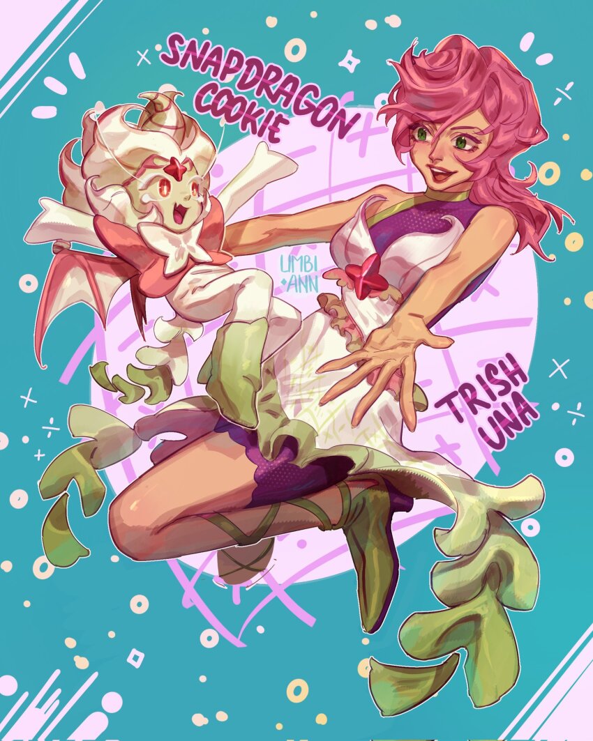 1boy, 1girl, alternate_costume, large_bow, big_ribbon, boots, bow, character_name