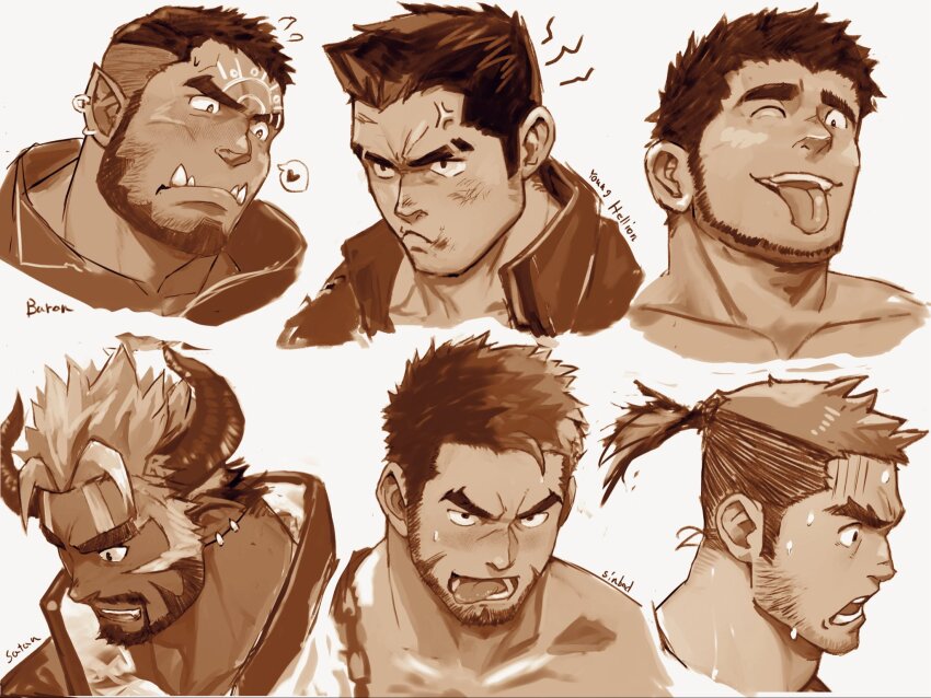 6+boys, anger_vein, angry, another_eidos-r, aroused, bara, baran_(another_eidos), beard