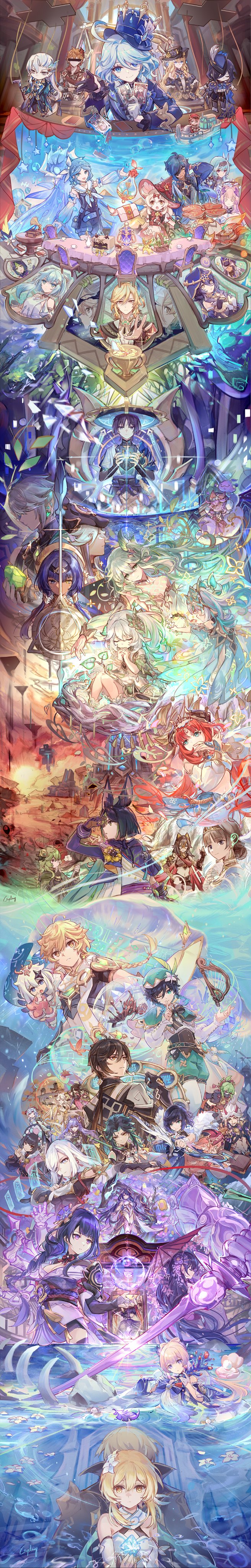absurdres, aether_(genshin_impact), alhaitham_(genshin_impact), arataki_itto, beidou_(genshin_impact), brother_and_sister, candace_(genshin_impact), charlotte_(genshin_impact), clorinde_(genshin_impact), collei_(genshin_impact), csyday, cyno_(genshin_impact), dainsleif_(genshin_impact), dehya_(genshin_impact), dori_(genshin_impact), dunyarzad_(genshin_impact), eula_(genshin_impact), faruzan_(genshin_impact), furina_(genshin_impact), ganyu_(genshin_impact), genshin_impact, highres, idyia_(genshin_impact), kaeya_(genshin_impact), kaveh_(genshin_impact), keqing_(genshin_impact), kirara_(cat)_(genshin_impact), kirara_(genshin_impact), klee_(genshin_impact), kuki_shinobu, layla_(genshin_impact), long_image, lumine_(genshin_impact), makoto_(genshin_impact), nahida_(genshin_impact), navia_(genshin_impact), neuvillette_(genshin_impact), nilou_(genshin_impact), ningguang_(genshin_impact), oceanid_(genshin_impact), paimon_(genshin_impact), raiden_shogun, raiden_shogun_(magatsu_mitake_narukami_no_mikoto), rukkhadevata_(genshin_impact), sangonomiya_kokomi, scaramouche_(genshin_impact), shenhe_(genshin_impact), siblings, tall_image, tartaglia_(genshin_impact), tighnari_(genshin_impact), venti_(genshin_impact), wanderer_(genshin_impact), xiao_(genshin_impact), yanfei_(genshin_impact), yelan_(genshin_impact), yun_jin_(genshin_impact), zhongli_(genshin_impact)
