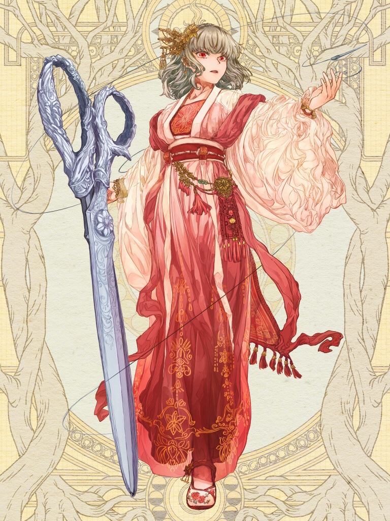 1girl, angora_hamasaki, bead_bracelet, beads, bracelet, chinese_clothes, dairoku_ryouhei, dress