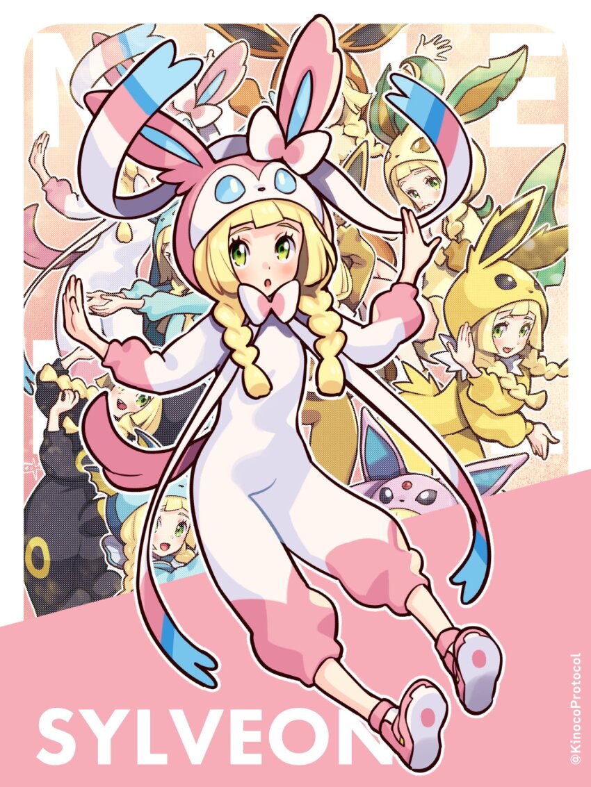 6+girls, :d, :o, animal_ears, blonde_hair, blunt_bangs, blush, braid