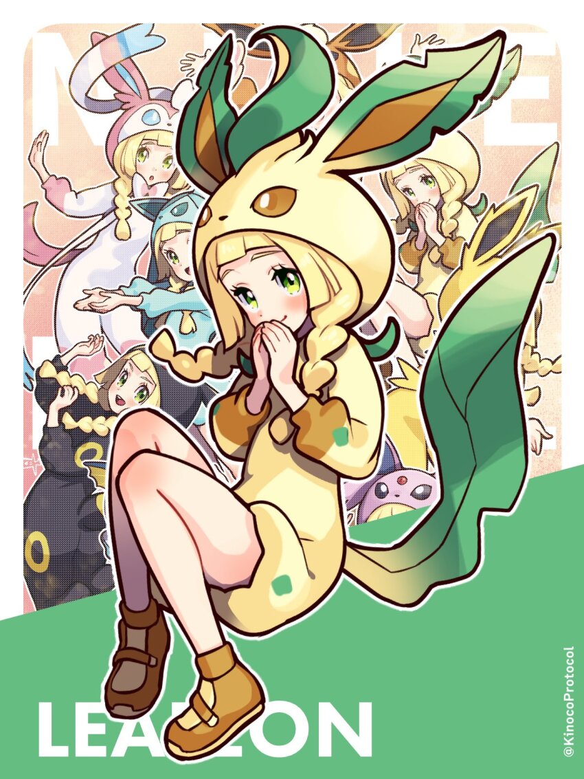 6+girls, :d, :o, animal_ears, blonde_hair, blunt_bangs, blush, braid