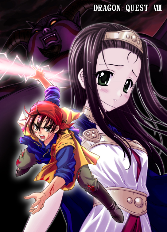 1boy, 1girl, angry, bandana, beard, blood, blush, boots