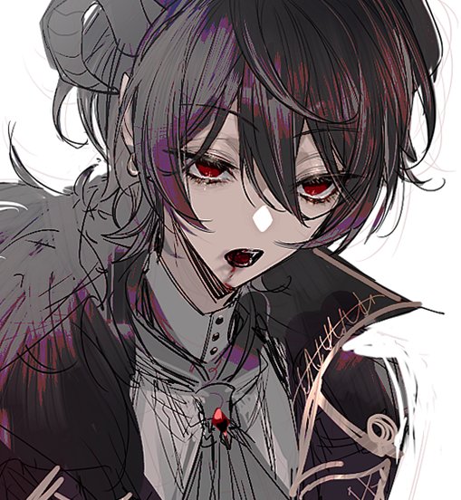 1boy, ascot, black_hair, black_jacket, blood, blood_on_face, cape, demon