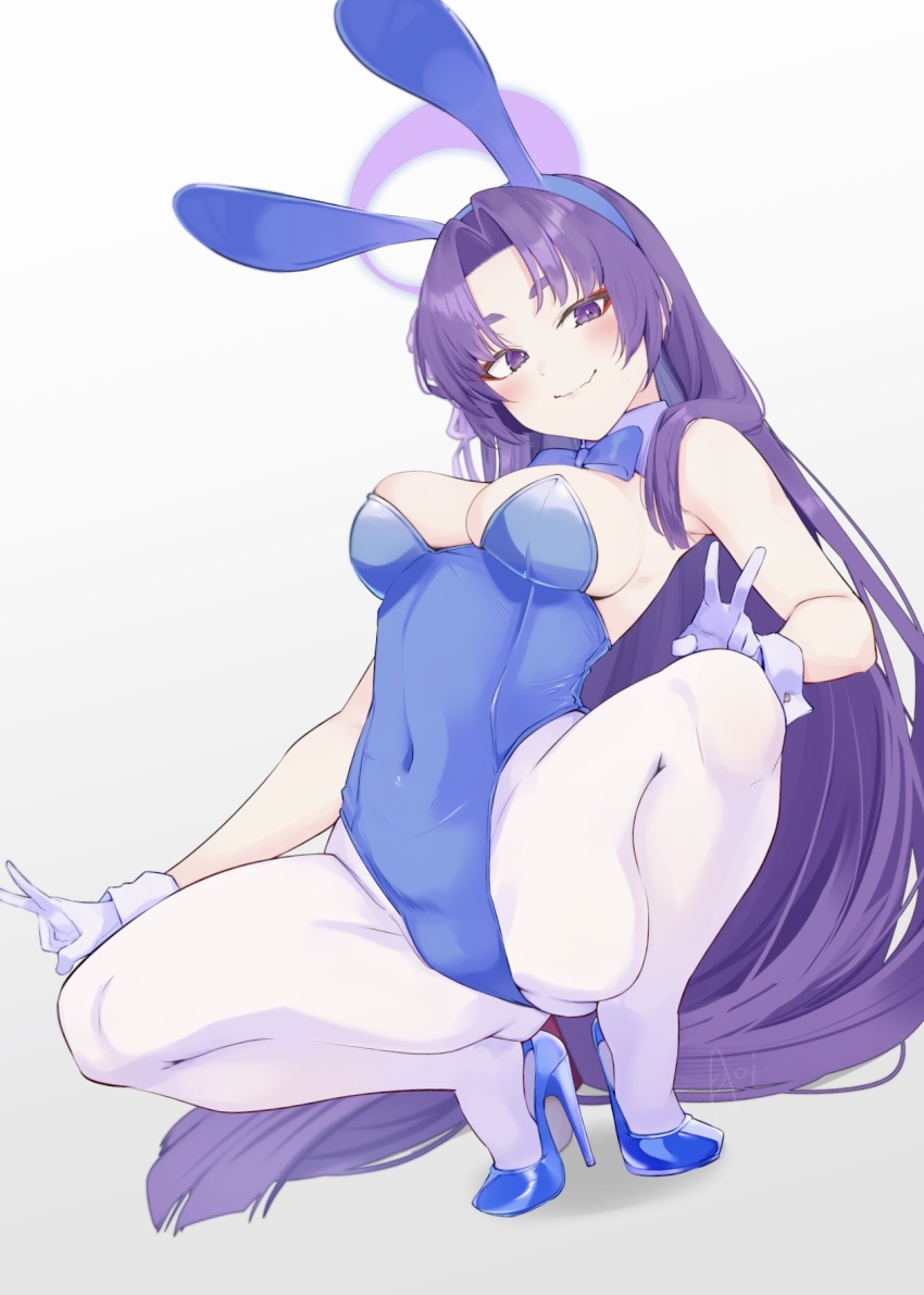 1girl, alternate_costume, animal_ears, blue_archive, blue_bow, blue_bowtie, blue_footwear, blue_leotard