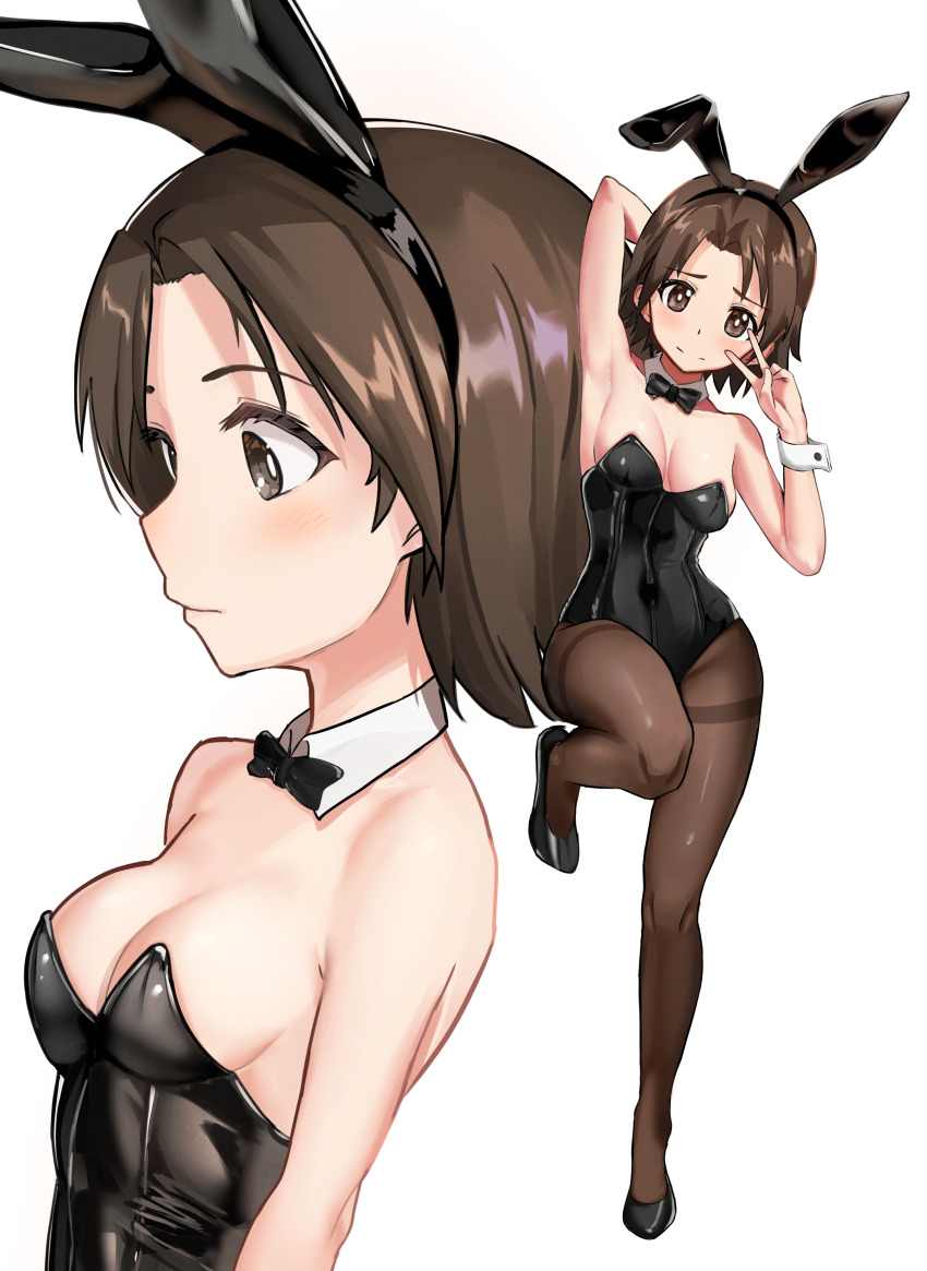 1girl, absurdres, animal_ears, black_bow, black_bowtie, black_leotard, black_pantyhose, bow
