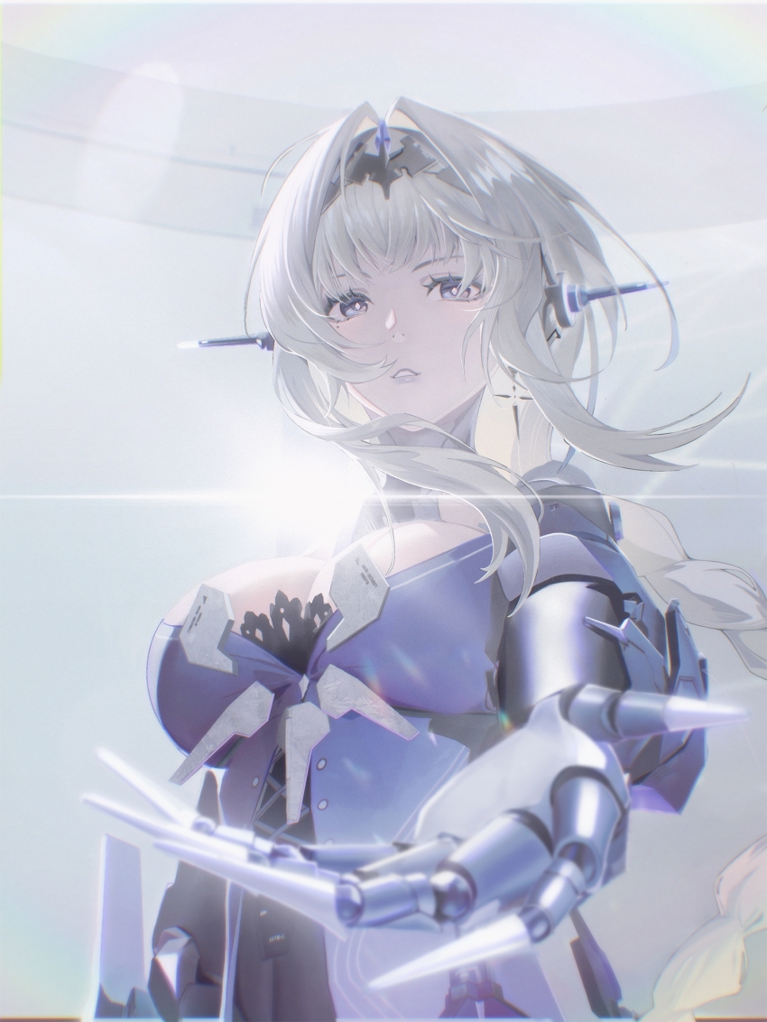 1girl, bianca:_stigmata_(pgr), bianca_(pgr), big_itachi, blonde_hair, blue_dress, braid, braided_ponytail