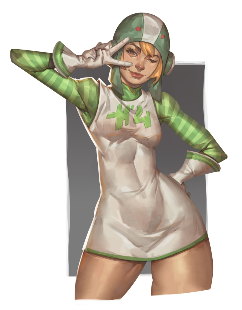 1girl, blonde_hair, breasts, gloves, gum_(jsr), helmet, highres, jet_set_radio