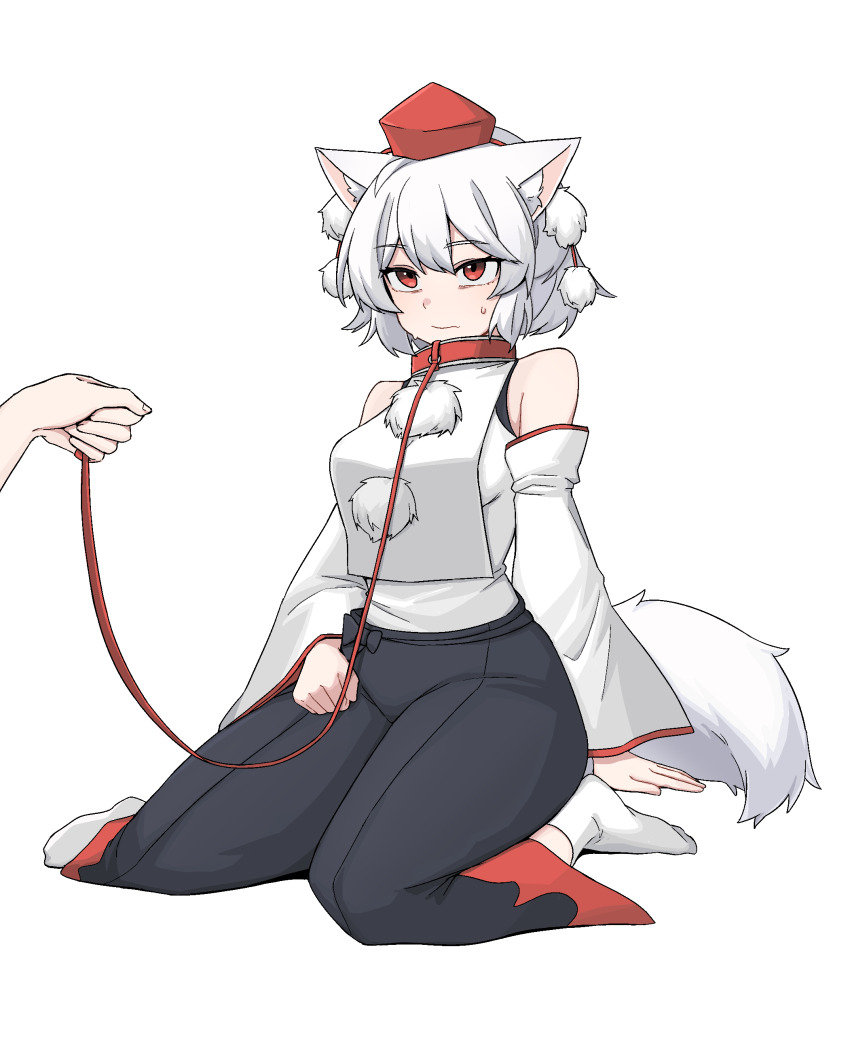 1girl, 1other, absurdres, animal_ear_fluff, animal_ears, bare_shoulders, black_hakama, closed_mouth