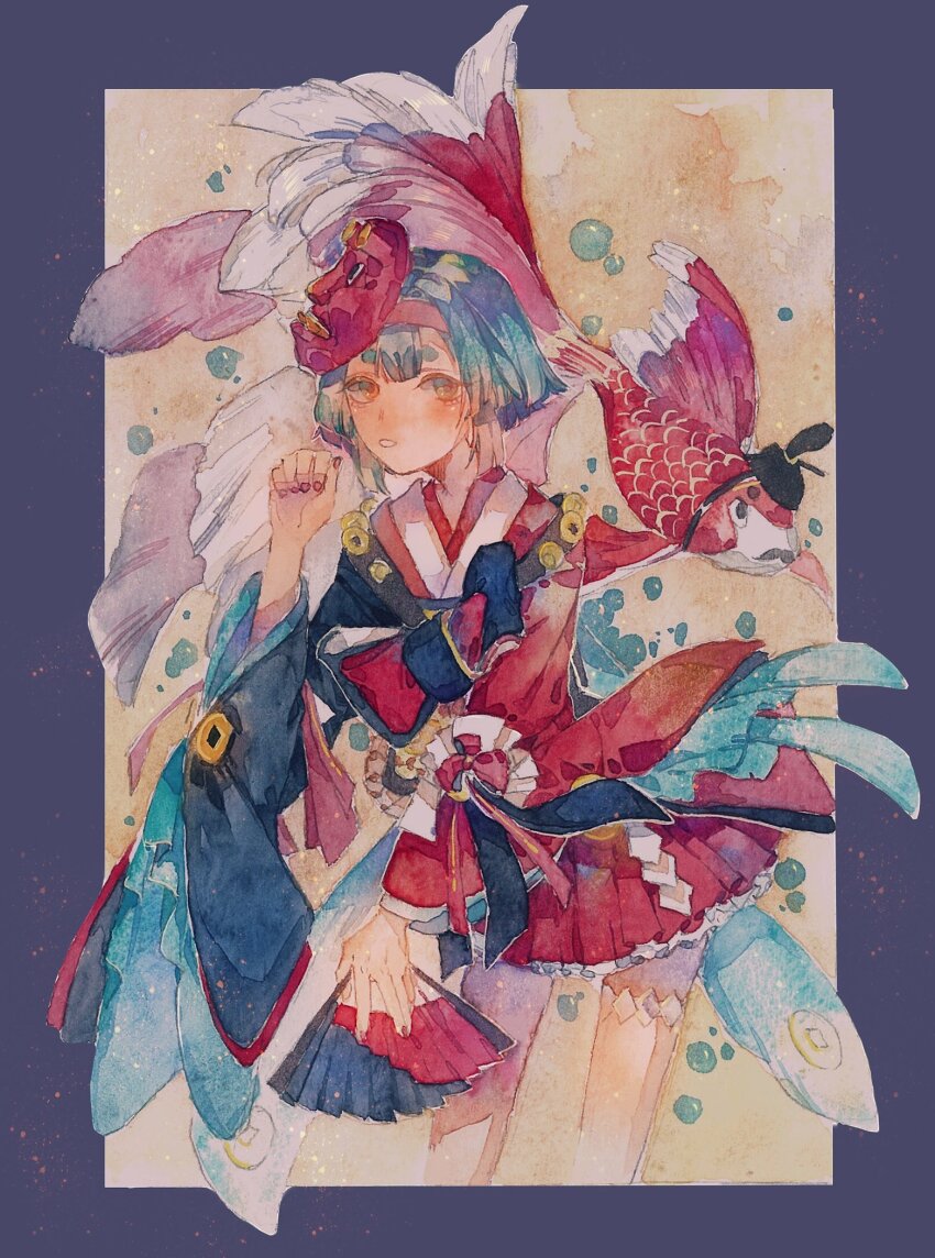 1girl, blue_border, blue_hair, blue_jacket, blunt_bangs, blunt_ends, border, bow