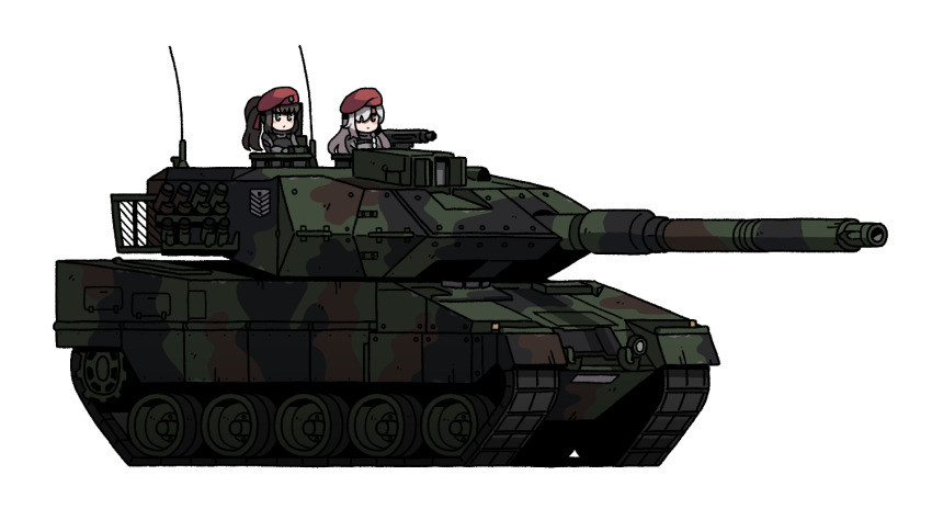 beret, braid, brown_hair, camouflage, closed_mouth, commander_(girls'_frontline), commission, g36c_(girls'_frontline)