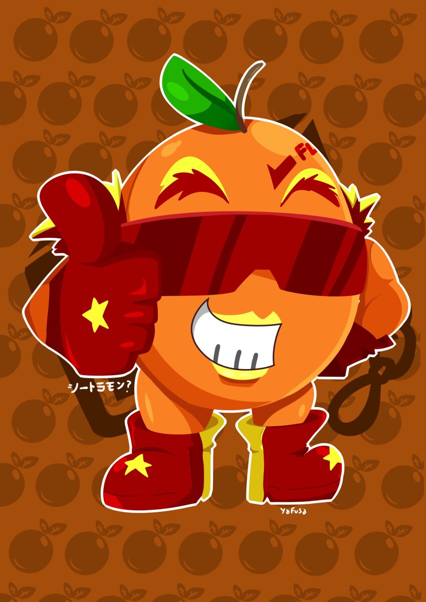 absurdres, citramon, digimon, digimon_(creature), food, fruit, gloves, highres