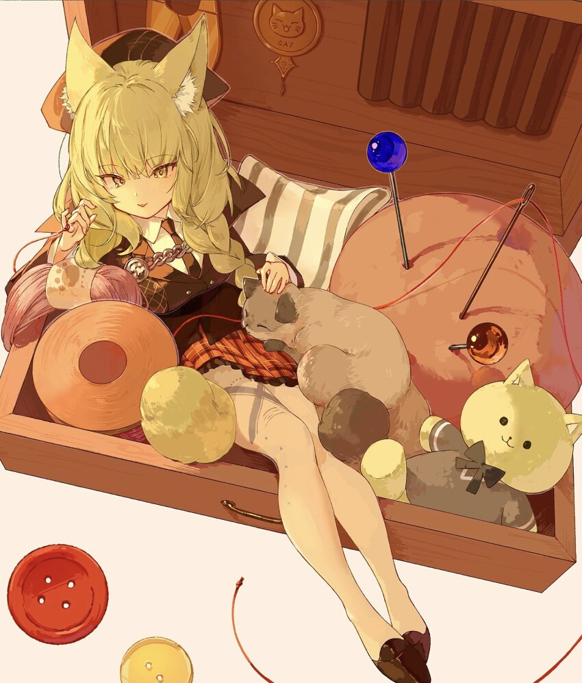 1girl, animal, animal_ear_fluff, animal_ears, arknights, black_headwear, black_necktie, black_shirt