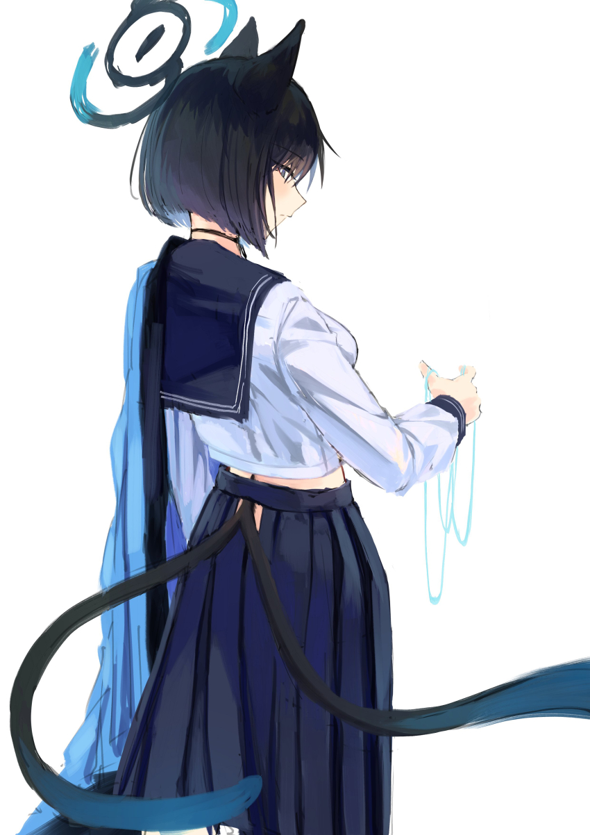 1girl, absurdres, animal_ears, aoinegima, black_eyes, black_hair, black_sailor_collar, black_skirt