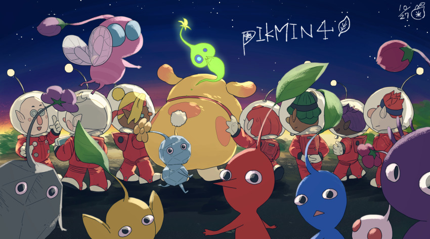 animal_collar, animal_ears, arms_behind_back, asymmetrical_bangs, backpack, bag, bald, bernard_(pikmin)