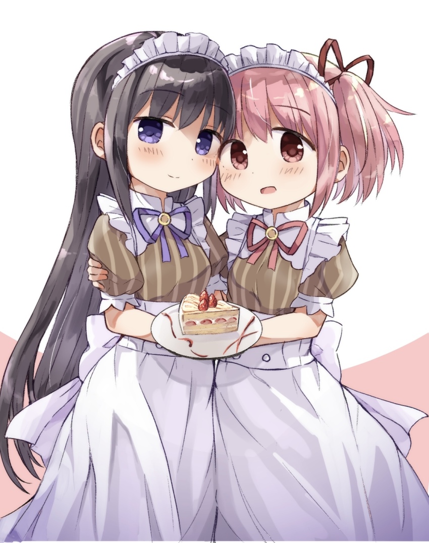 2girls, akemi_homura, black_hair, highres, kaname_madoka, mahou_shoujo_madoka_magica, maid, multiple_girls