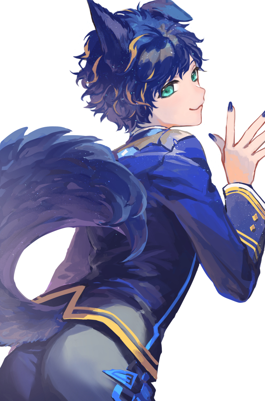 1boy, :3, animal_ears, ass, astel_leda, blonde_hair, blue_hair, blue_nails