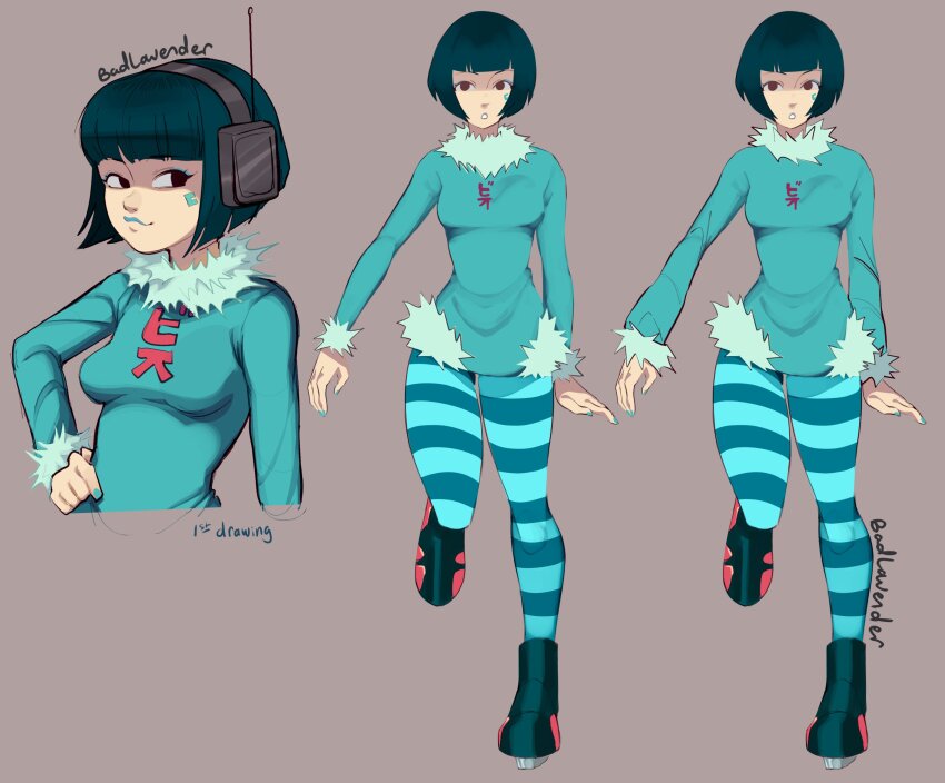 1girl, absurdres, badlavender, black_hair, bob_cut, breasts, highres, jet_set_radio