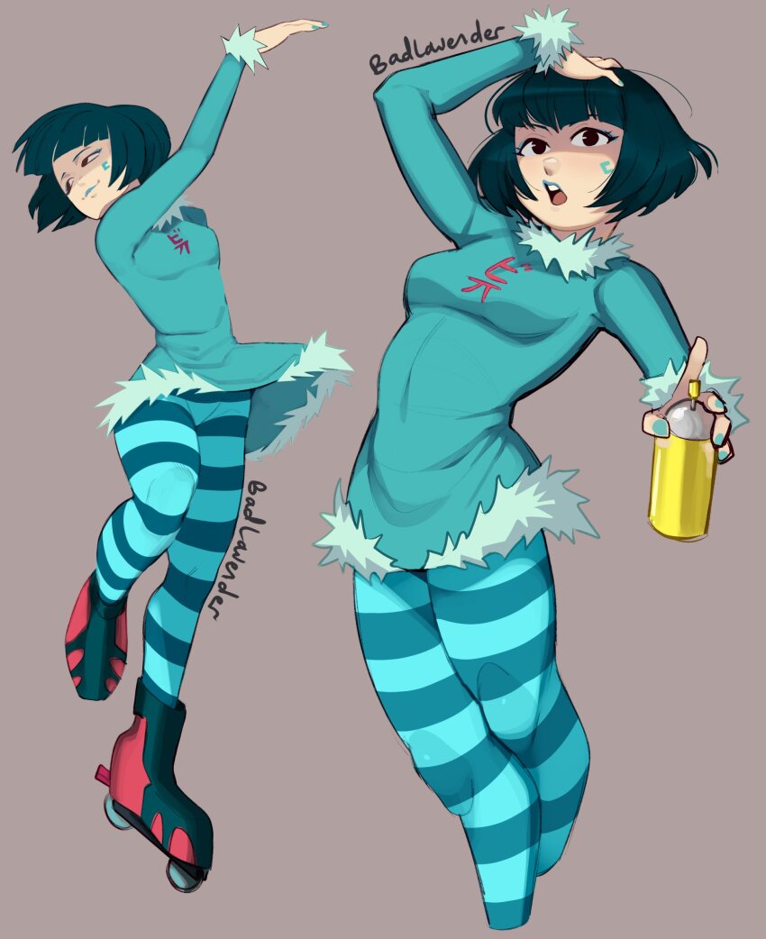 1girl, absurdres, badlavender, black_hair, bob_cut, breasts, highres, jet_set_radio