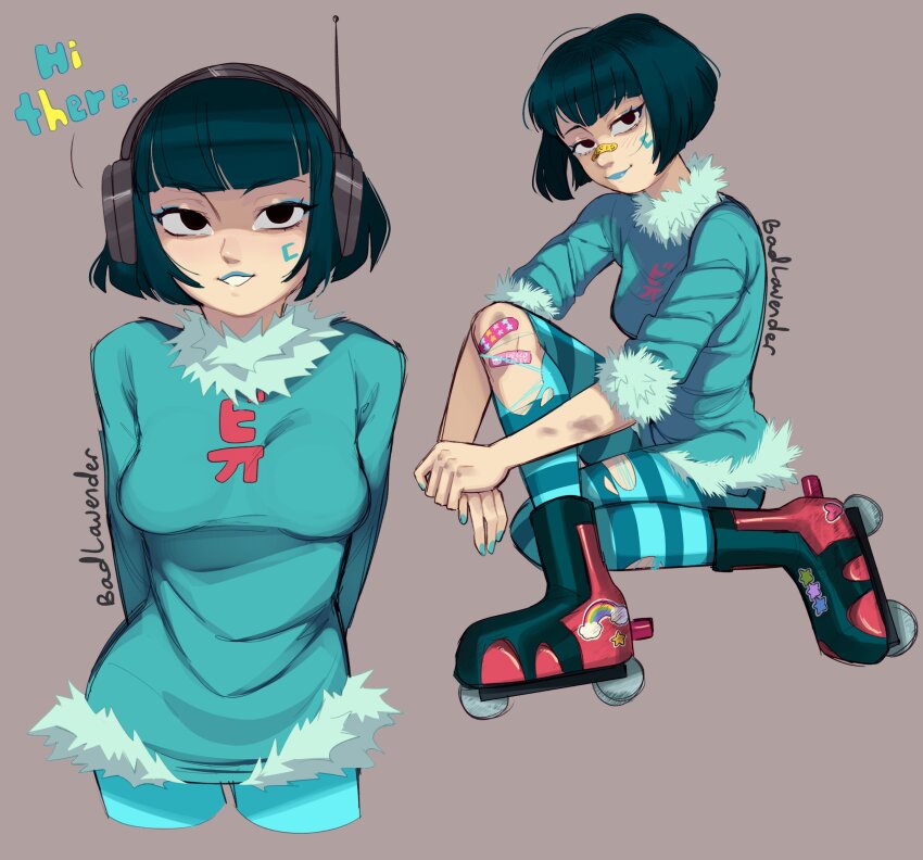 1girl, absurdres, badlavender, black_hair, bob_cut, breasts, highres, jet_set_radio