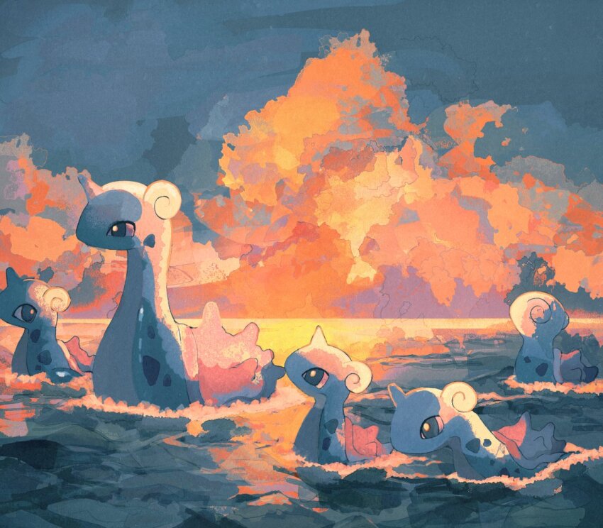 blue_skin, cloud, cloudy_sky, colored_skin, gen_1_pokemon, lapras, lil, nintendo