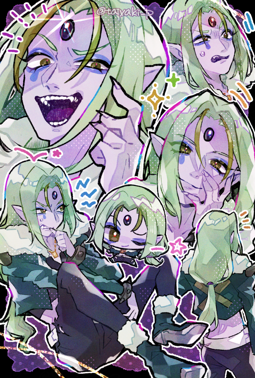 1boy, battamonda, biting, biting_own_thumb, black_pants, blue_eyeliner, boots, bracelet