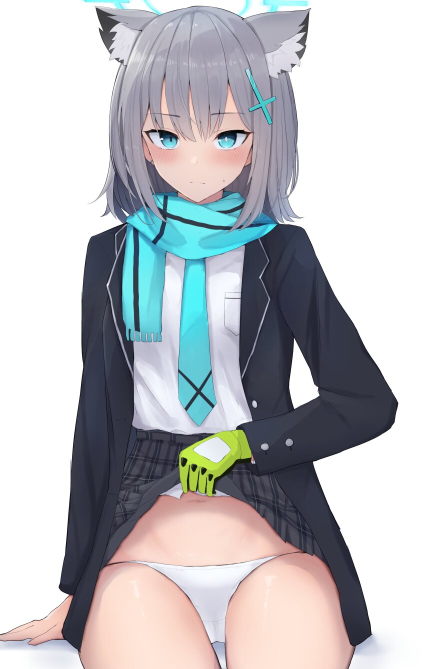 1girl, absurdres, animal_ear_fluff, animal_ears, aqua_eyes, aqua_necktie, aqua_scarf, arm_at_side