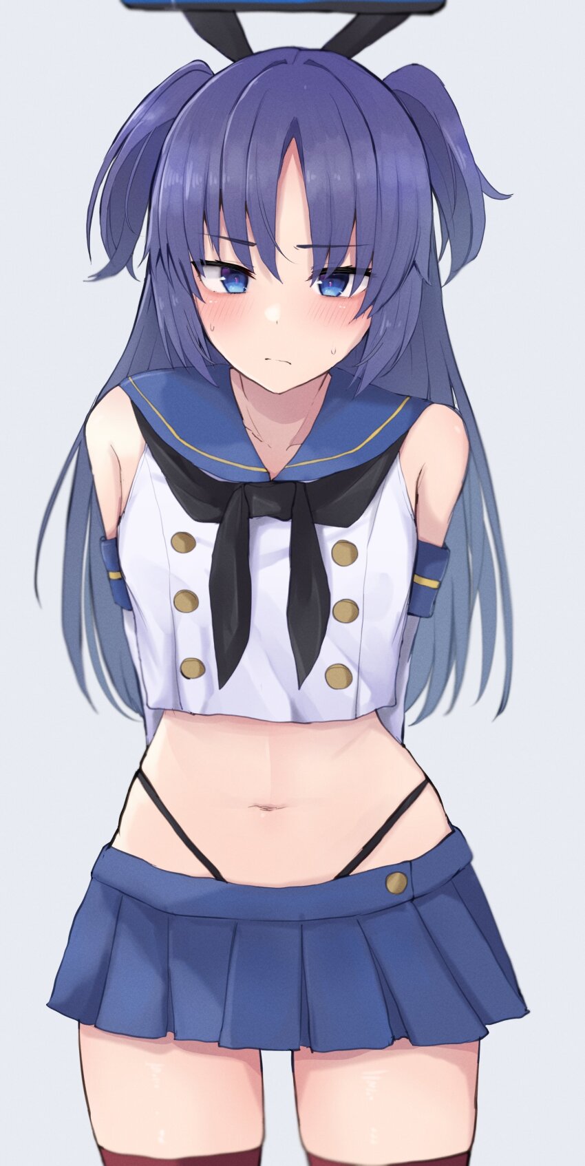 1girl, absurdres, arms_behind_back, bare_shoulders, black_neckerchief, black_ribbon, blue_archive, blue_eyes