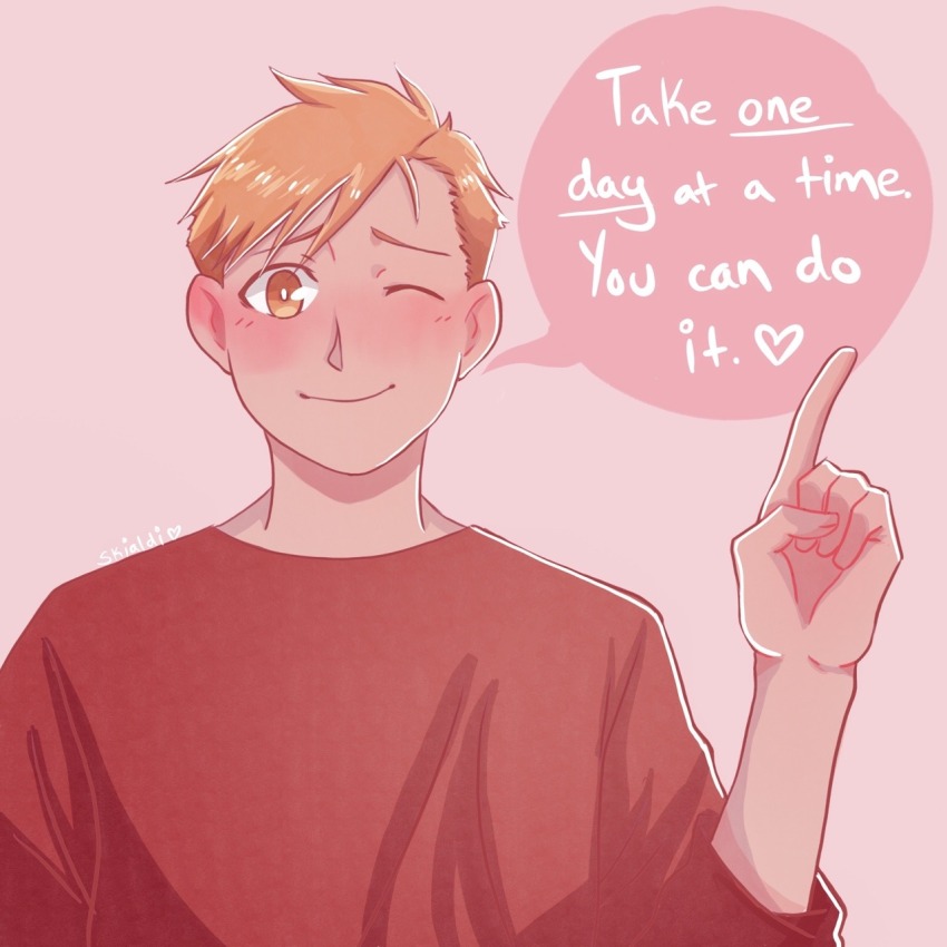 1boy, alphonse_elric, arm_at_side, artist_name, blonde_hair, blush, bright_pupils, closed_mouth