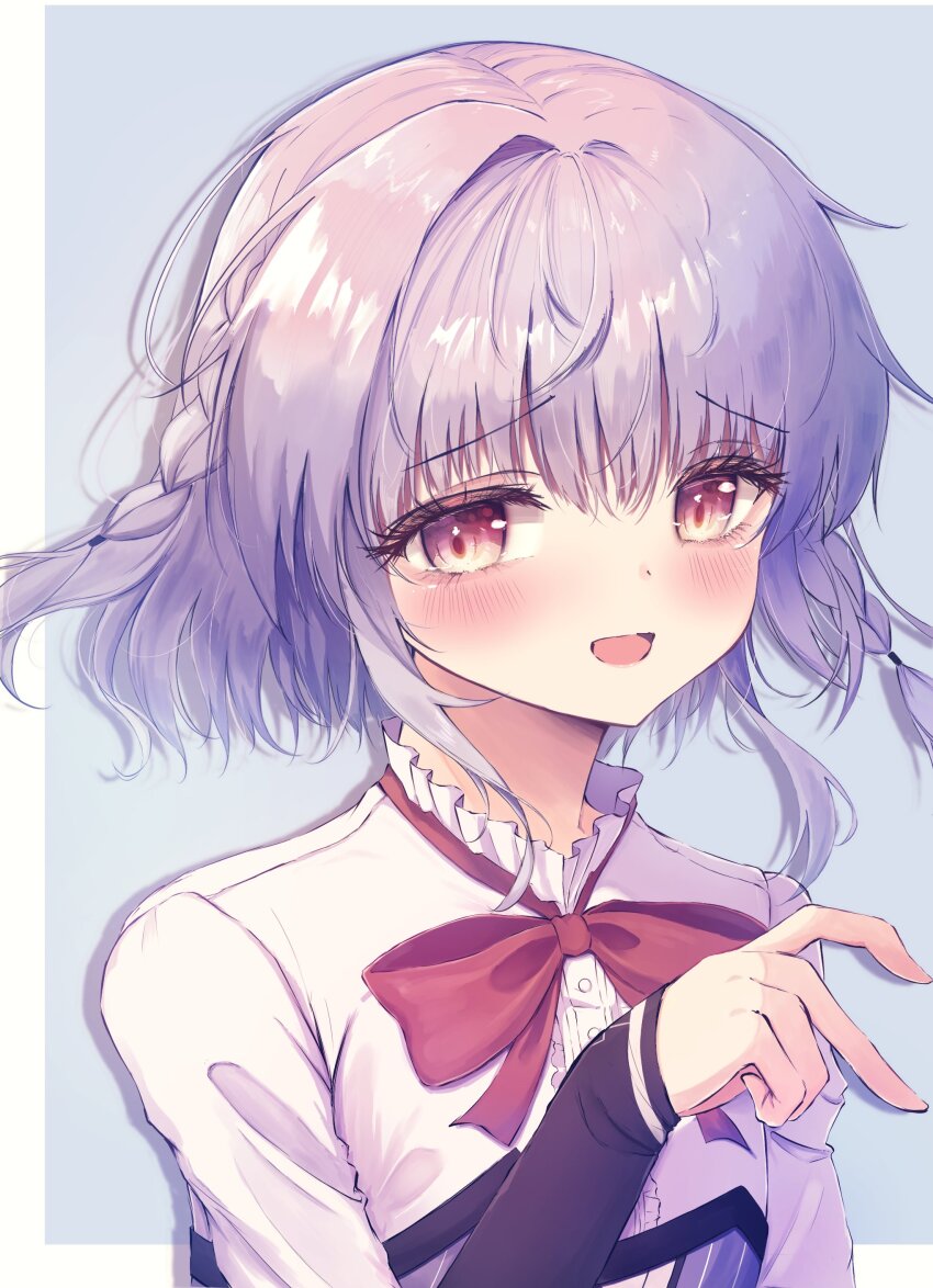 1boy, :d, absurdres, ashiyu0330, asuka_minato, blue_background, blue_hair, blush